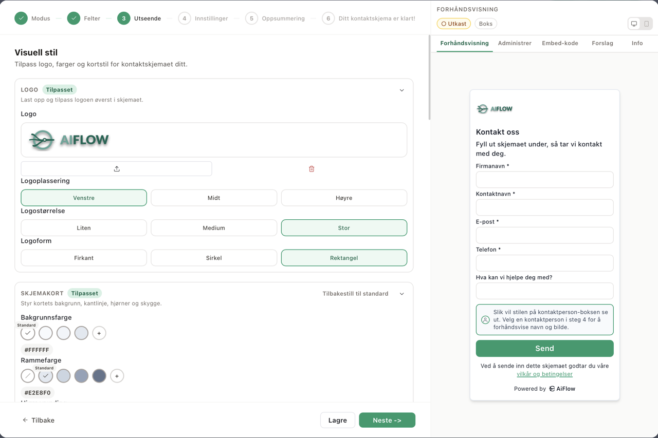 AIFlow skjemabygger — steg 3: visuelt design